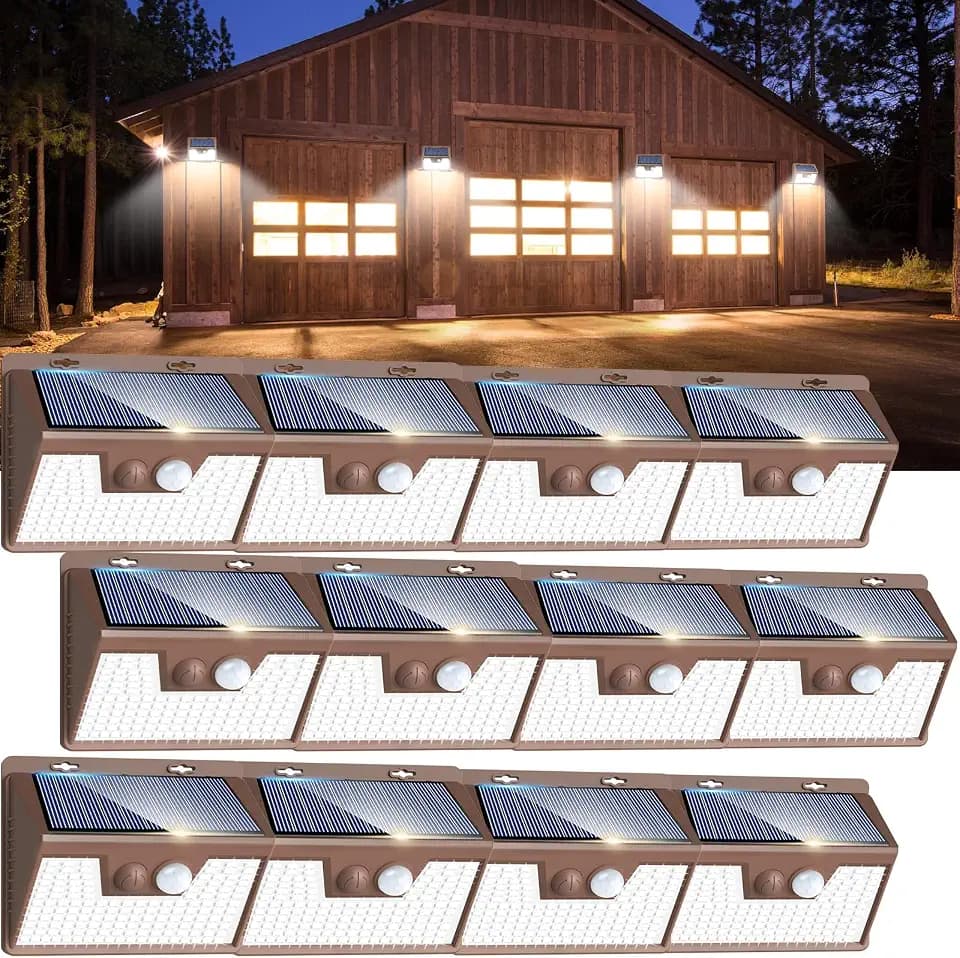 Peasur Solar Lights Outdoor Waterproof [12 Packs/140 LEDs], 3 Lighting Modes Solar Motion Sensor Light Outdoor, Ultra Bright Security Lights Outdoor Solar Lights for Outside Fence Patio Deck[Brown]