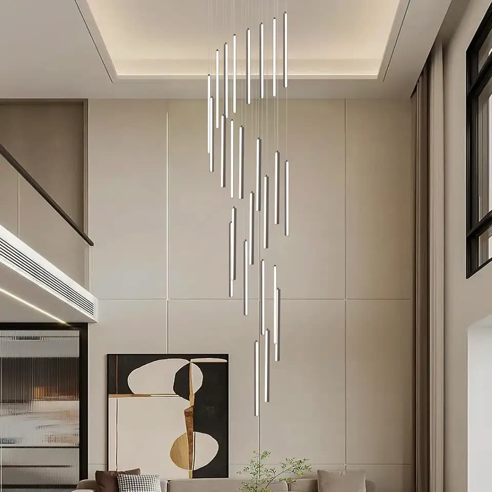 118" Modern LED Chandelier, 25-Lights Dimmable High Ceiling Large Hanging Lighting Fixture for Loft Villa Living Room Stairs Foyer (Black, 25-Lights 15.7in)