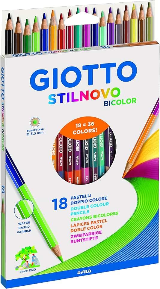 GIOTTO Stilnovo Bicolor, Buntstifte mit 2 Minenfarben, Hexagonal, Minen-Durchmesser 3,3 mm, 18 sortierte Farben