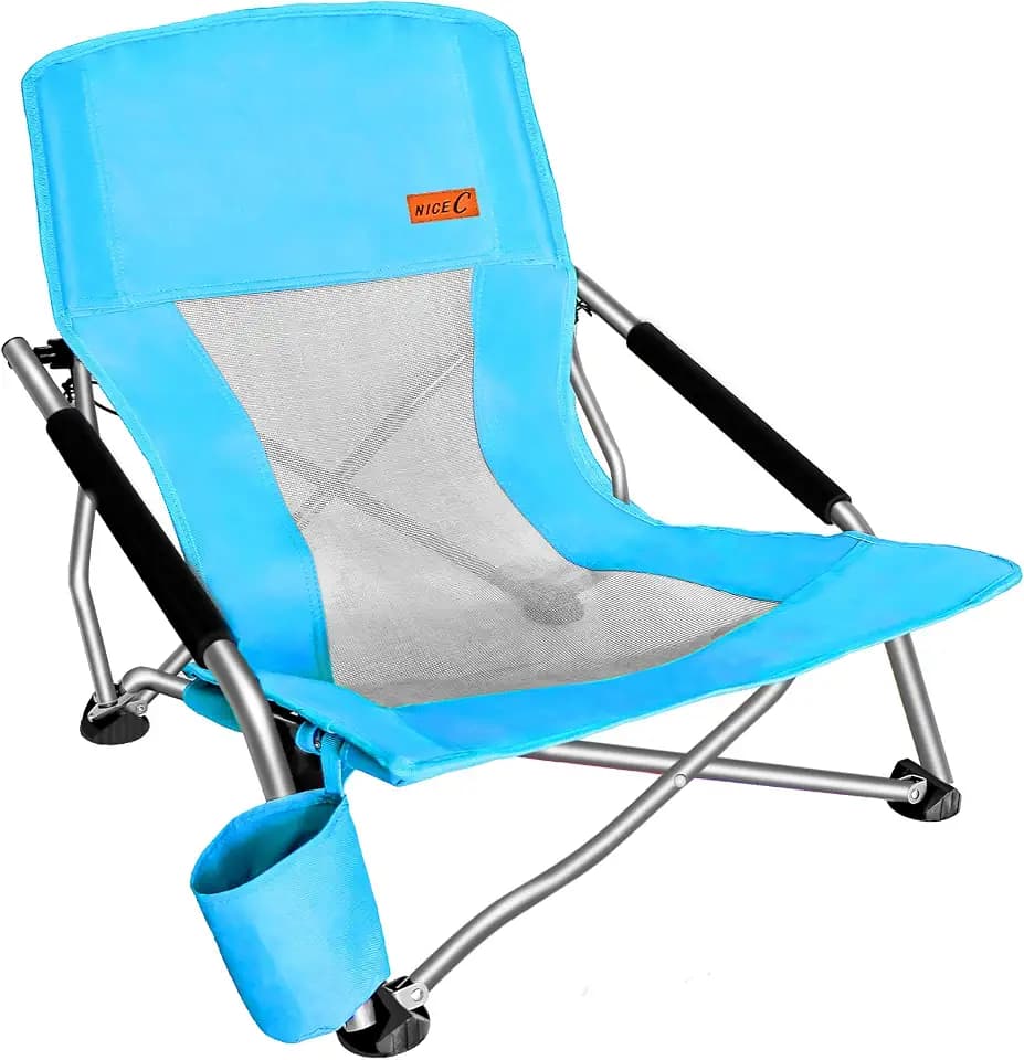 Nice C Low Beach Camping Folding Chair, River Sand Lake Chair (1 Pack Blue)