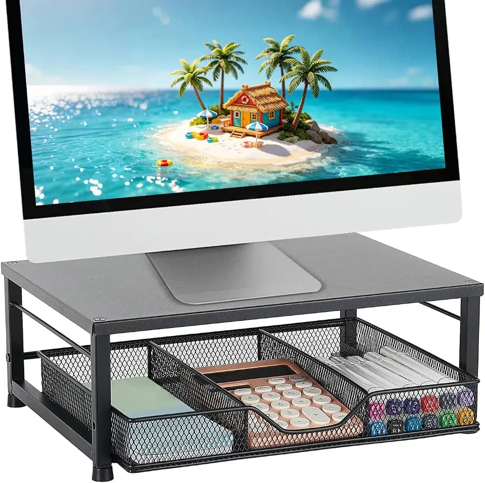 Computer Monitor Stand for Desk, Small Laptop Stand Riser, Black