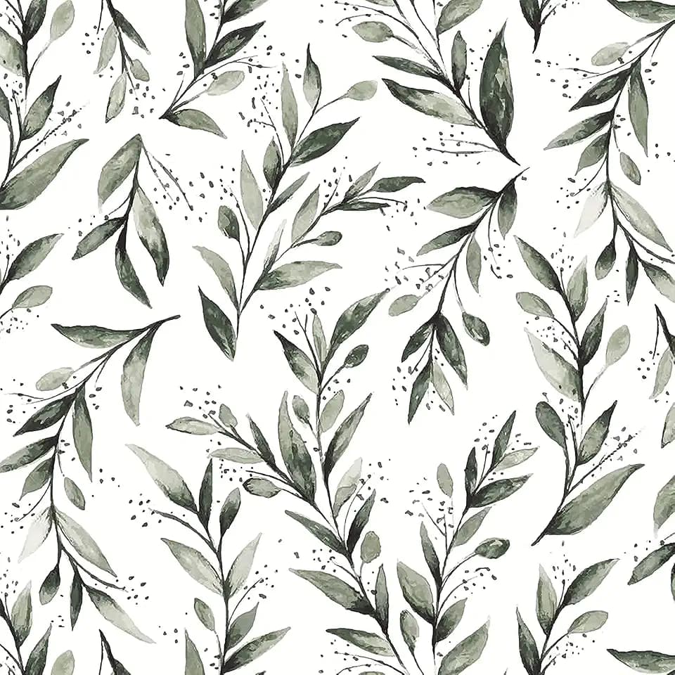 Livebor Olive Leaf Wallpaper Peel and Stick Leaf Contact Paper 17.7inch x 196.8inch Sage Green Peel and Stick Wallpaper Modern Farmhouse Wall Paper Neutral Removable Self Adhesive Decorative Vinyl