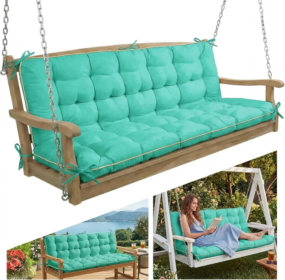Oxford Fabric Swing Cushions with Backrest & Tie Straps for Patio Bench