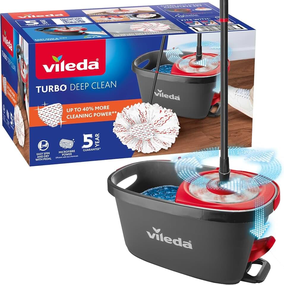 Vileda Turbo 3in1 Wischmopp-Set mit Fußpedal, Teleskopstiel