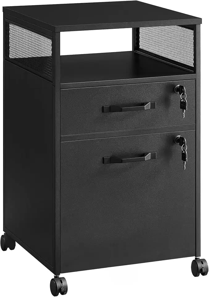 VASAGLE 2 Drawer File Cabinet with Lock, Rolling Printer Stand
