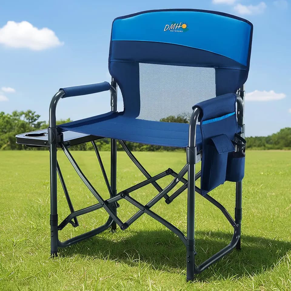 DMH OUTDOORS Camping Directors Chair with Side Table & Breeze Mesh Backrest
