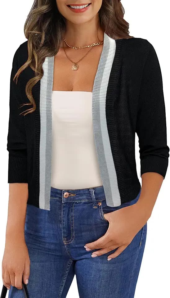 Women's 3/4 Sleeve Cropped Cardigan Shrug Sweaters S-XL