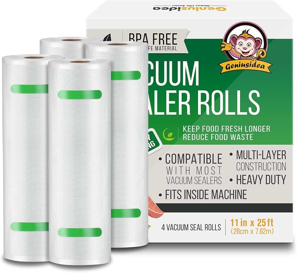 Geniusidea Food Saver Vacuum Sealer Bags 11" x 25'ft 4 Rolls