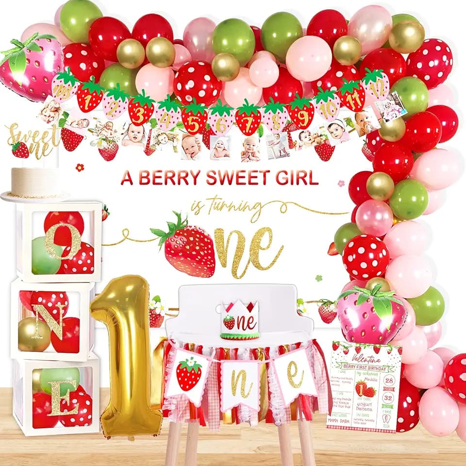 YSHMFEUX Strawberry 1st Birthday Decorations Party Supplies, Strawberry Sweet One Birthday Decor, Berry First Birthday Party Supplies, 1st Birthday g Girl Decoration