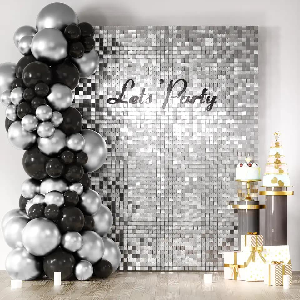 COKAOBE LiteGrid Series Shimmer Wall Backdrop - 24Pcs Silver