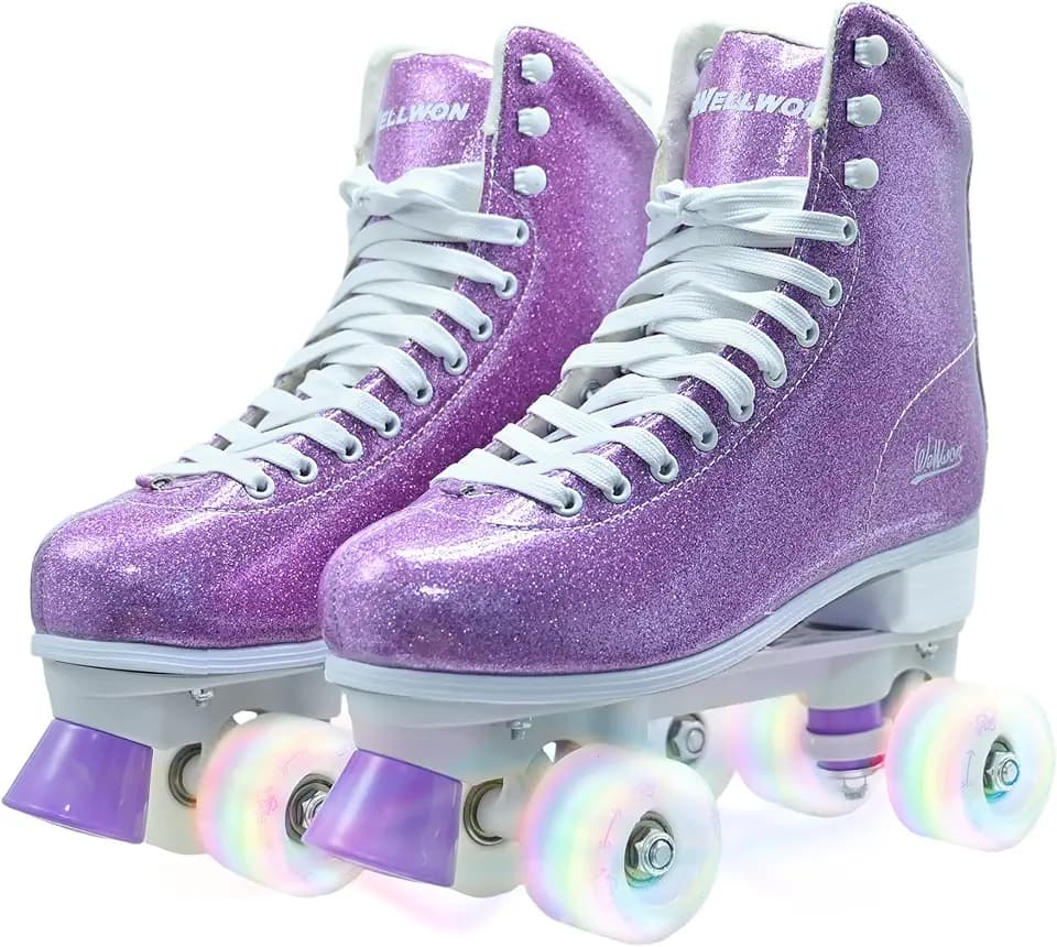 Roller Skate for Women, High-Top PU Leather Quad Skates for Beginner, Shiny Double-Row Rollerskates for Girls Ages 8-60 Outdoor and Indoor