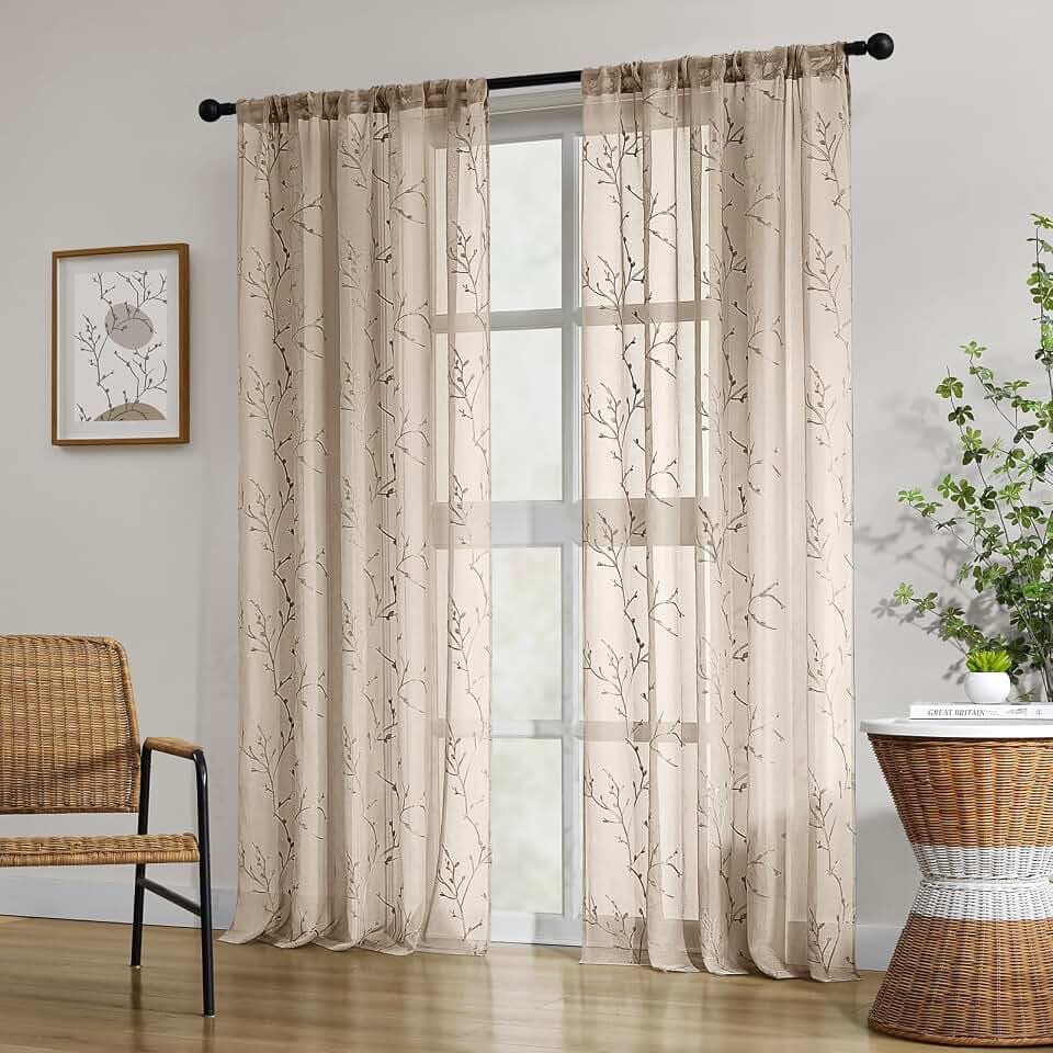HOMEIDEAS Taupe Sheer Curtains 52 X 84 Inches Length 2 Panels