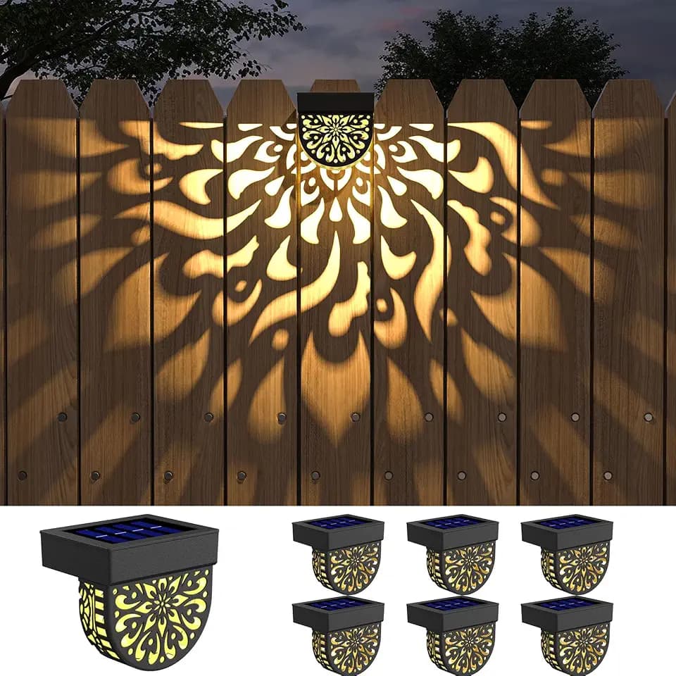 6 Pack Solar Fence Lights Wall lihgts Outdoor Decorations Solar Powered Step Deck Lights Warm Yellow Light Waterproof Decorative Lighting for Garden, Front Door, Backyard (Black)