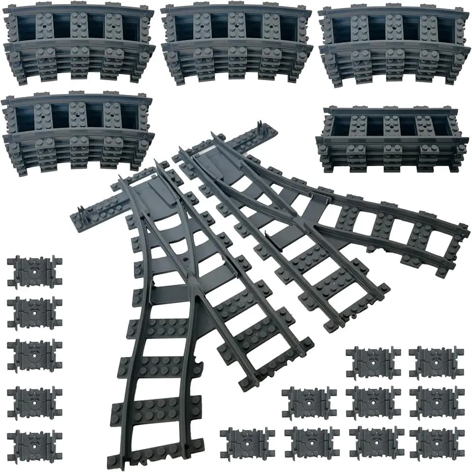 Classic City Train Tracks, 40 Pieces Railroad Track with 20 Curved, 4 Straight, 14 Flexible Rails and 2 Switch Train Tracks, Train Expansion Accessories Compatible with All Major Train Tracks