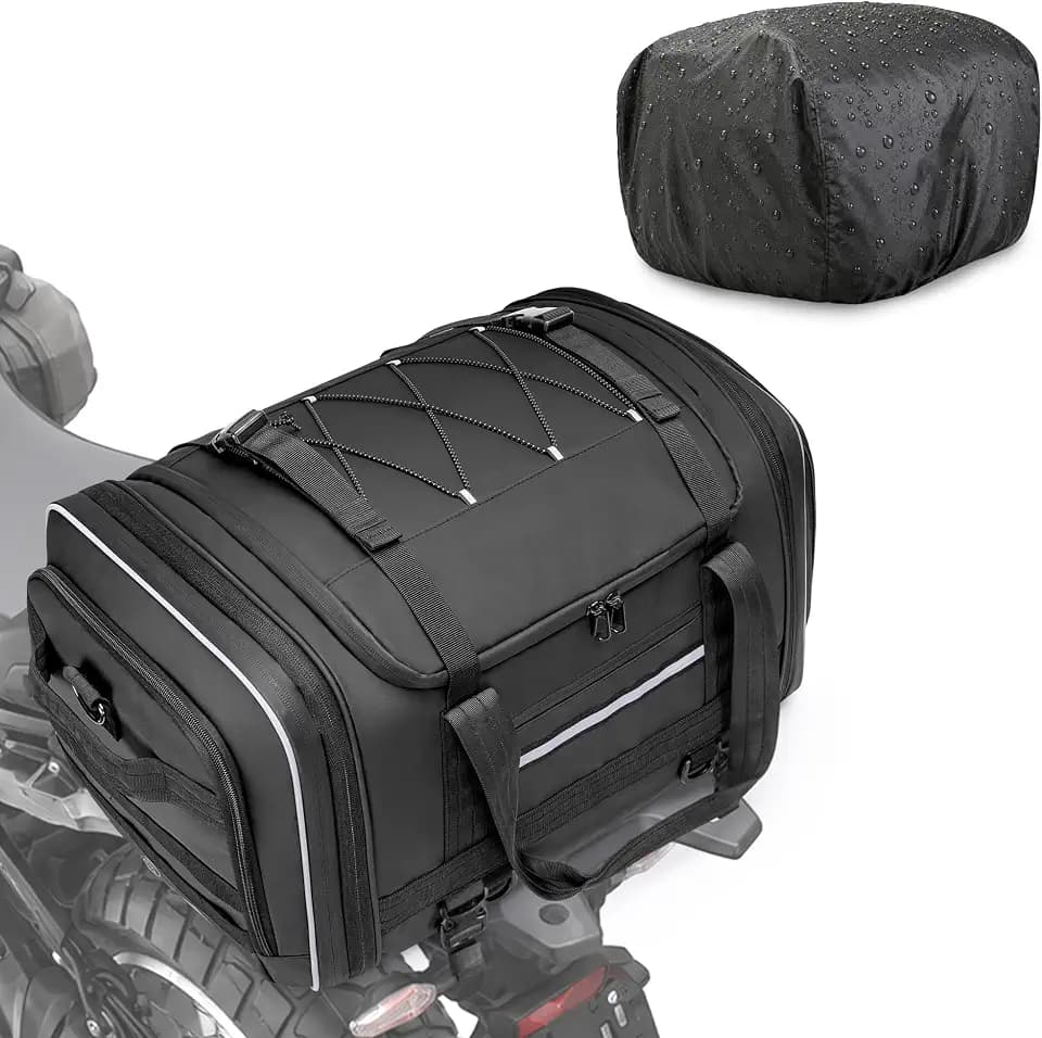 Marscamd Waterproof Motorcycle Tail Luggage Bag, 40L Expandable, Black