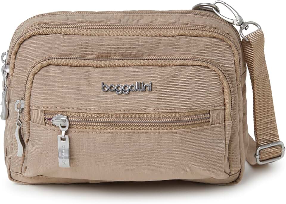 Baggallini Triple Zip Small Crossbody Bag for Women - Lightweight Convertible Fanny Pack Belt Bag