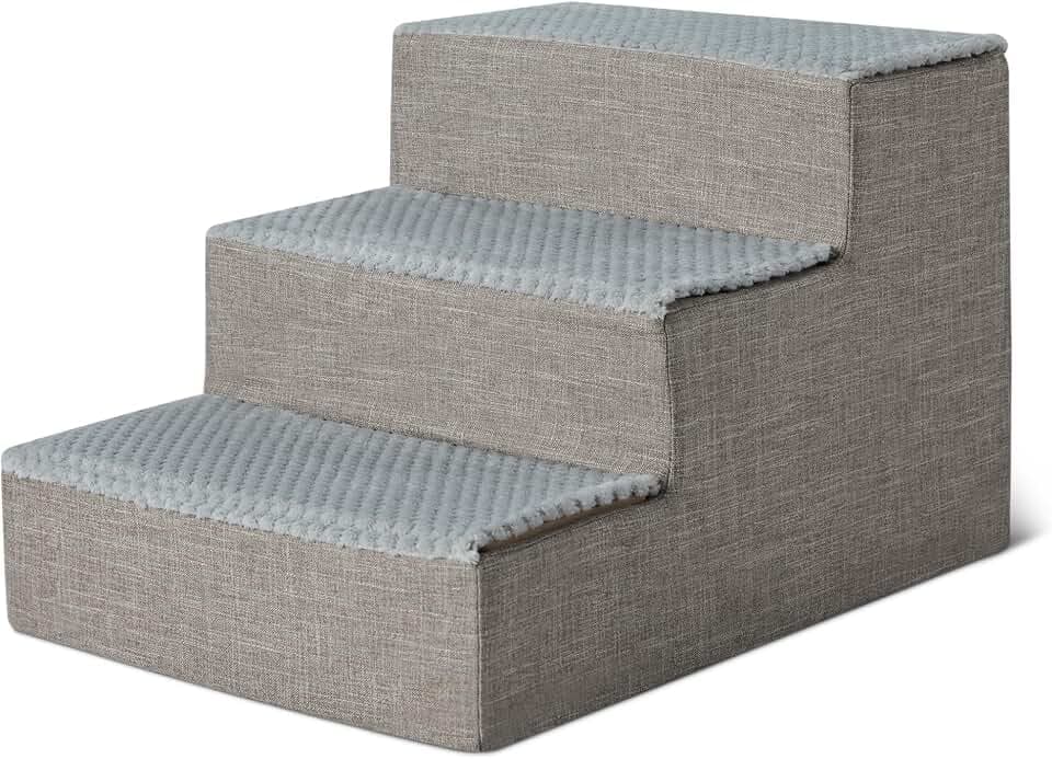 Amazon Basics Dog Steps, 14.4" H, 3-Step Pet Stairs with Non-Slip Bottom for Bed Couch and Sofa, Indoor Dogs and Cats, Grey