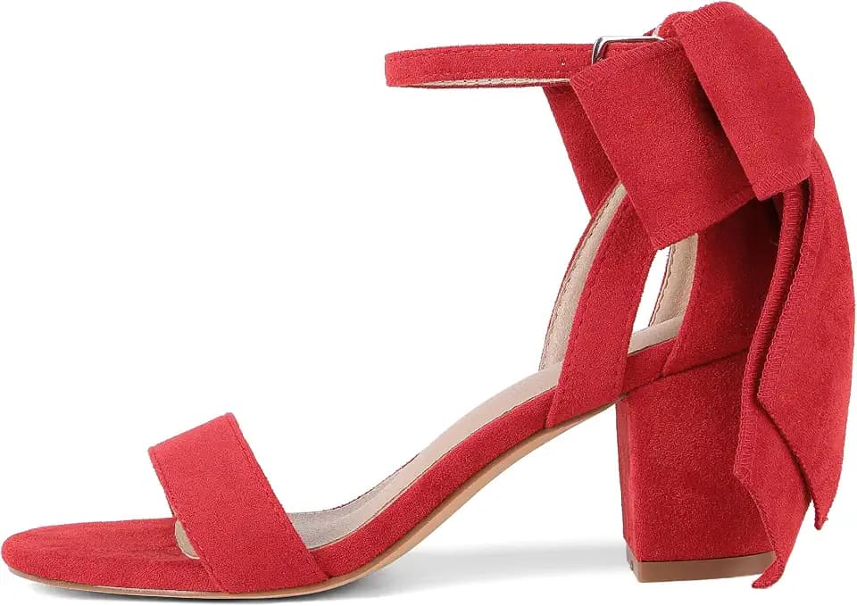 Women's Heeled Sandals Black Bow Round Open Toe Buckle Chunky Block Heel Comfortable Wedding Dress Shoes