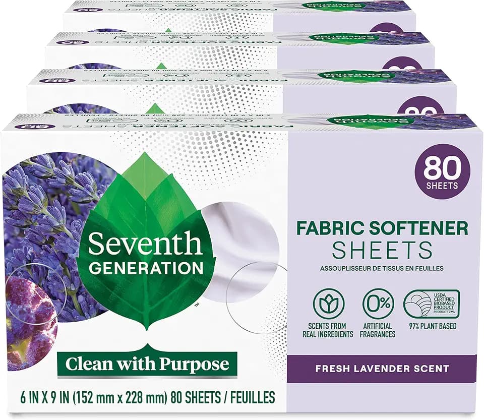 Seventh Generation Dryer Sheets, Fresh Lavender Scent, 80 Count, Pack of 4