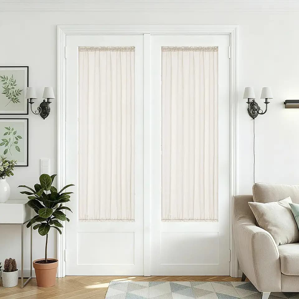 Natural Linen Blended French Door Curtain 72 Inch Length 2 Panels