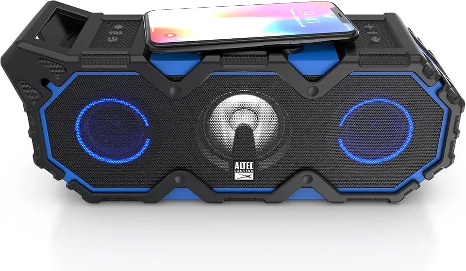 Altec Lansing Super Lifejacket Jolt - Waterproof Bluetooth Speaker, Durable & Portable Speaker with Qi Wireless Charging and Customizable Lights, Wireless Speaker for Travel & Outdoor Use