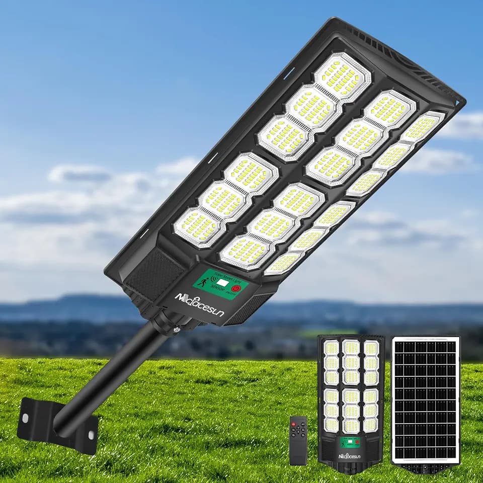 Solar Lights Outdoor, 24000LM-6000K LED Solar Lights Outdoor Waterproof, Solar Flood Lights Outdoor with Motion Sensor and Remote Control, Solar Street Light Dusk to Dawn