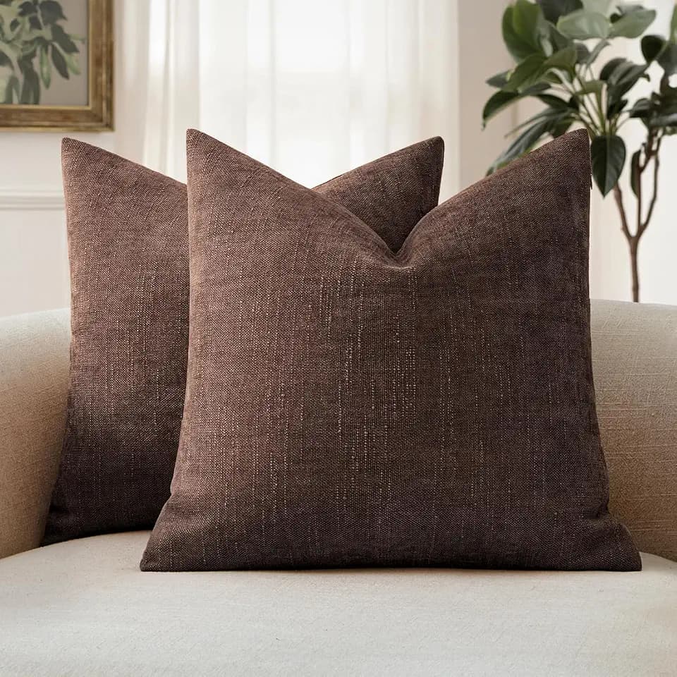 MIULEE 24x24 Inch Euro Textured Chenille Throw Pillow Covers Red Brown