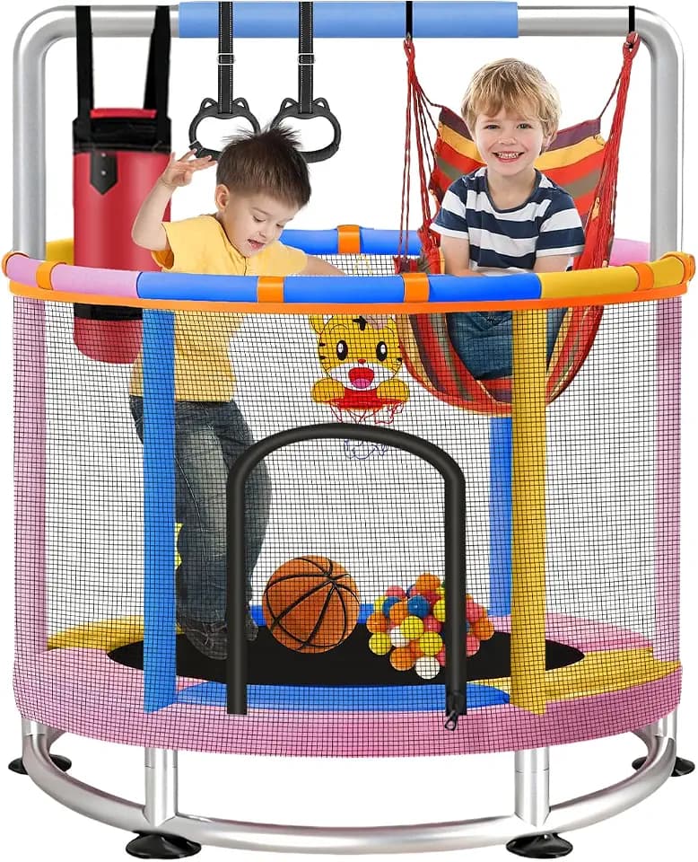 60" Trampoline for Kids with Enclosure Net, Baby Mini 5FT Toddler Trampoline,440lbs Capacity Indoor Outdoor,Birthday for Boys Girls