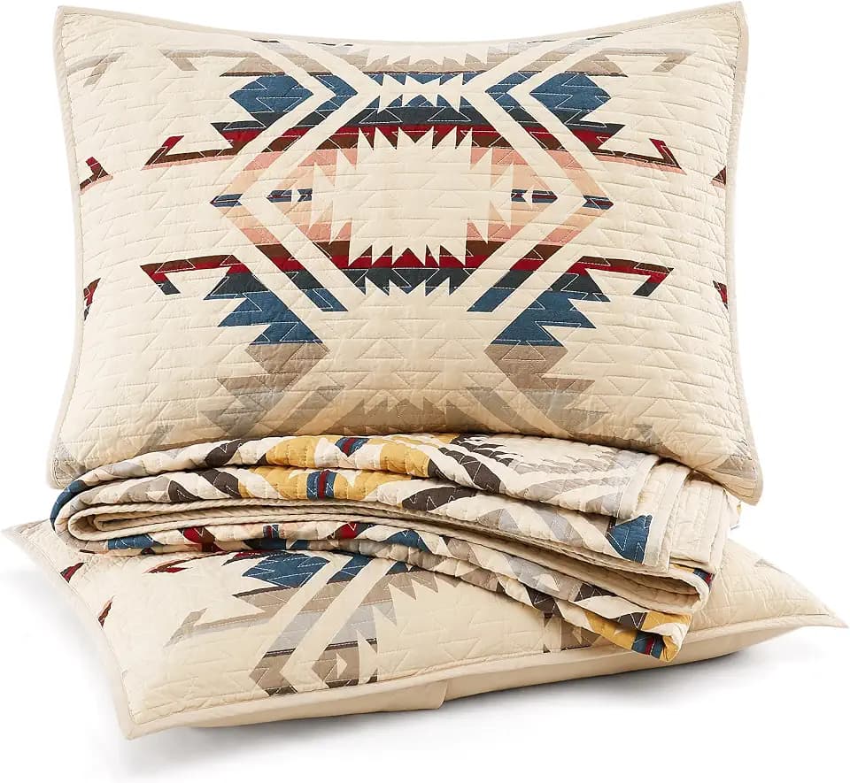 Pendleton White Sands King Quilt Set, Cotton, 3-Piece, Beige Diamond Print