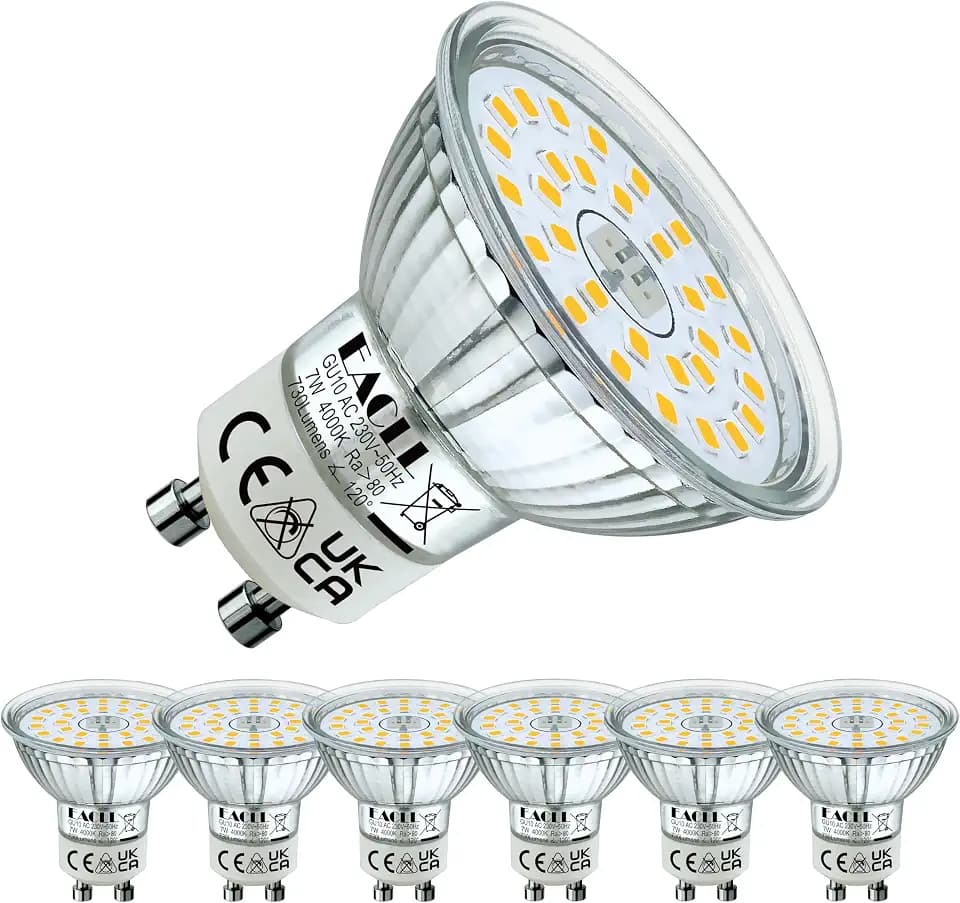 EACLL GU10 LED 4000K 7W Ersetzt 100W Halogen Leuchtmittel, 6er-Pack. 730 Lumen Neutralweiss Birnen, AC 230V Flimmerfrei Strahler, Abstrahlwinkel 120° Spot, Nicht Dimmbar Ø50xH53mm Reflektorlampen