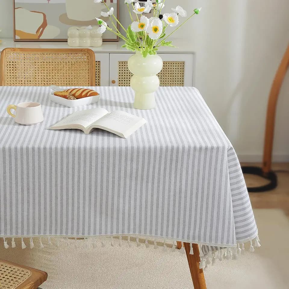 meioro Striped Tablecloth Rectangle Tablecloths Cotton Blend Table Cloth Washable Tabletop Decorative Fabric Table Cover for Kitchen Dinning (Grey, 39 x 55 Inch)