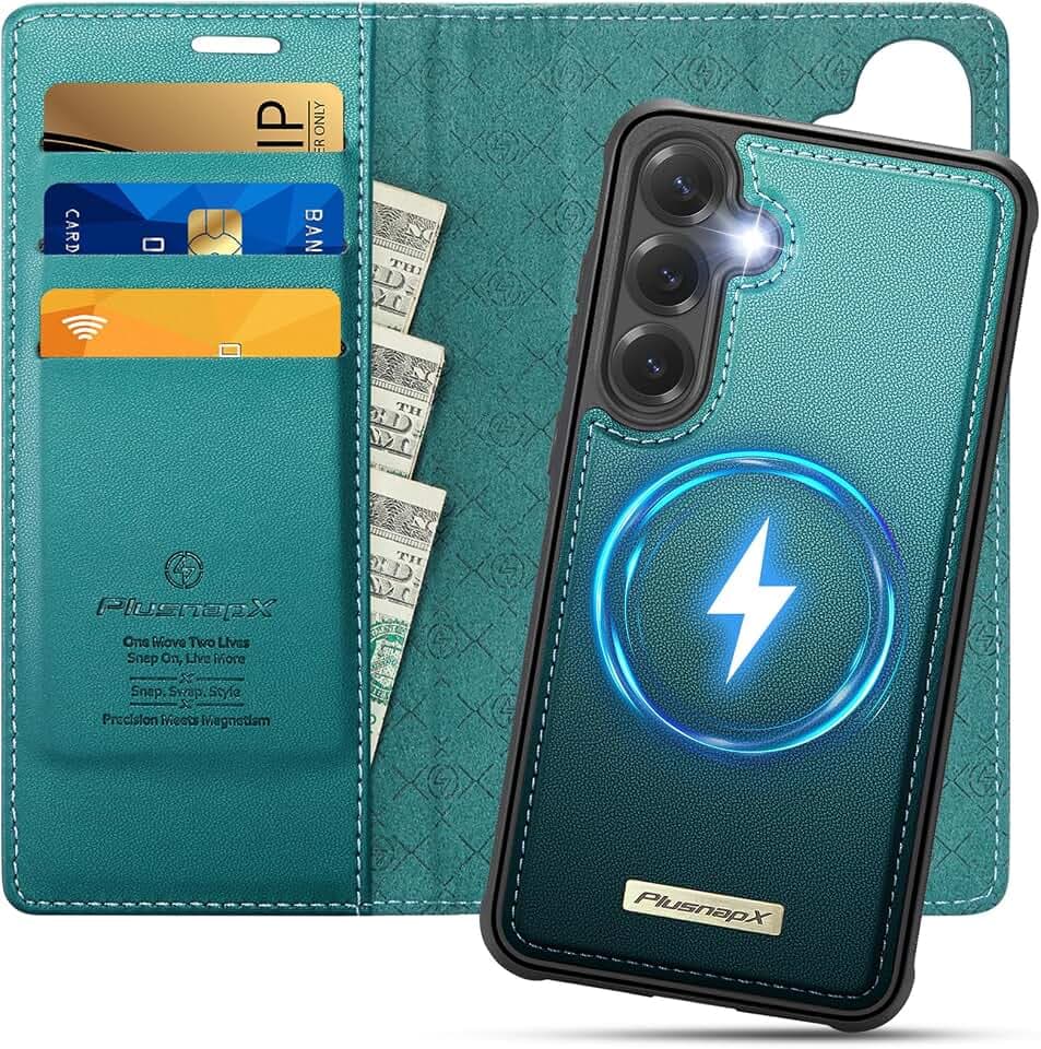 for Samsung Galaxy S25 5G 2in1 Detachable Wallet Case, Blue Green