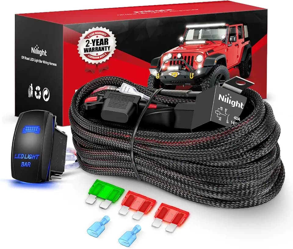 Nilight Off Road LED Light Bar Wiring Harness Kit 12 V 5 Pin Rocker Switch