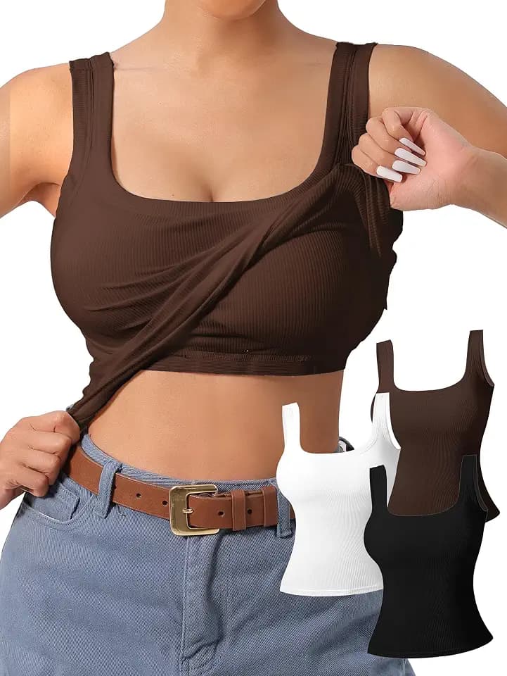 3 Pack Women's U Back Tank Tops with Built in Bra Removable Pads
