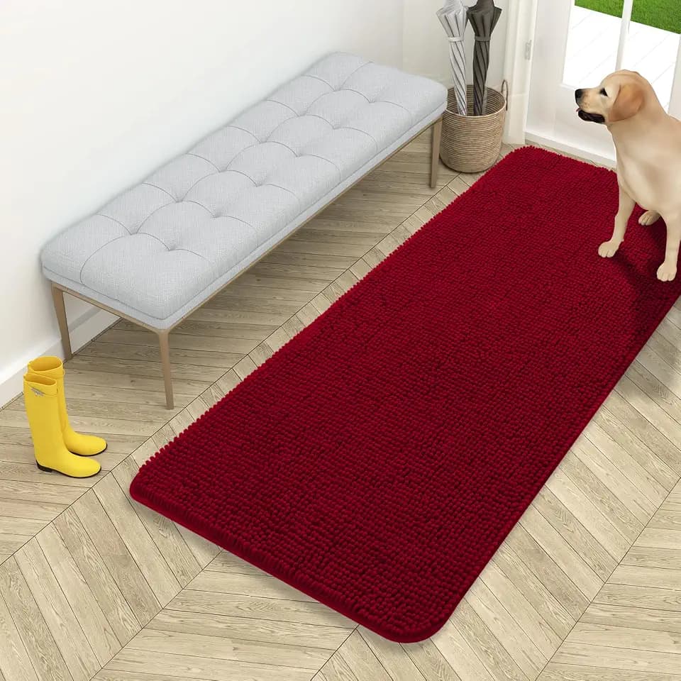 OLANLY Dog Door Mat for Muddy Paws 54x24, Super Absorbent Chenille Mud Mat