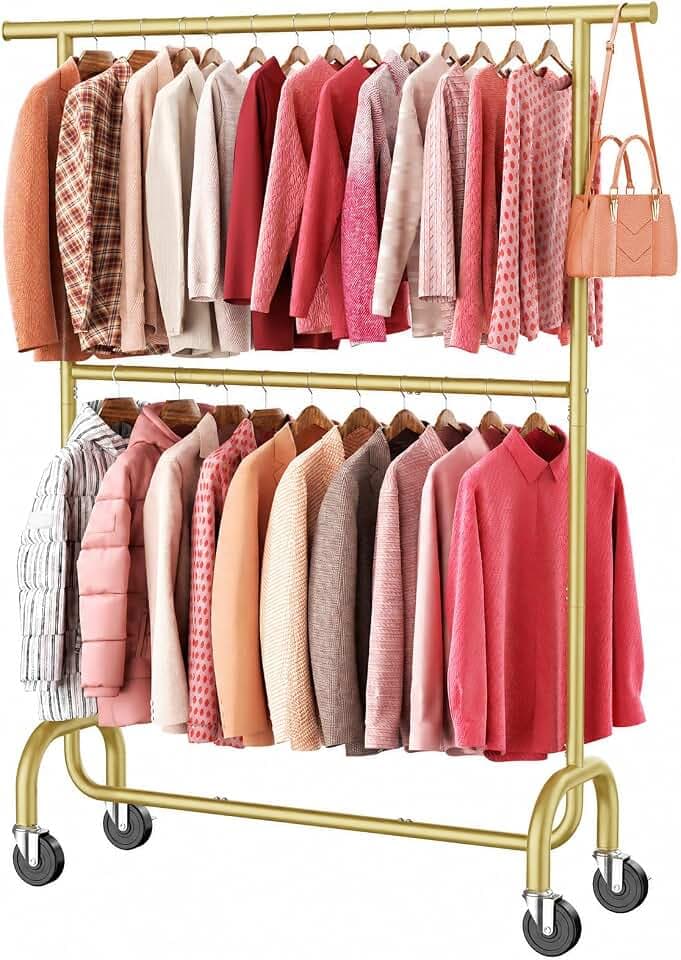 Heavy Duty Clothes Rack for Bedroom - 500 lbs Capacity - Gold