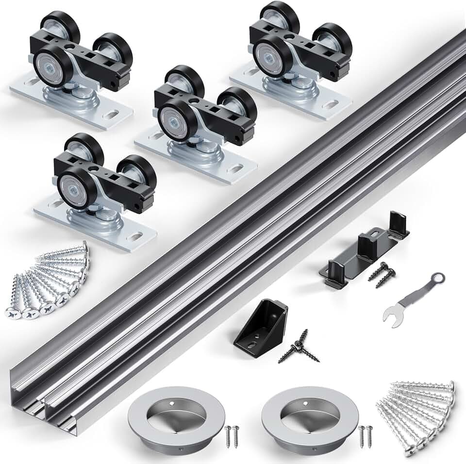 SMARTSTANDARD 48"/4FT Bypass Sliding Door Hardware Kit with Finger Pull