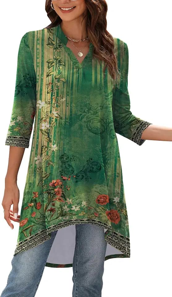 Naggoo Tunics Tops for Women to Wear with Leggings 3 4 Sleeve Long Shirts