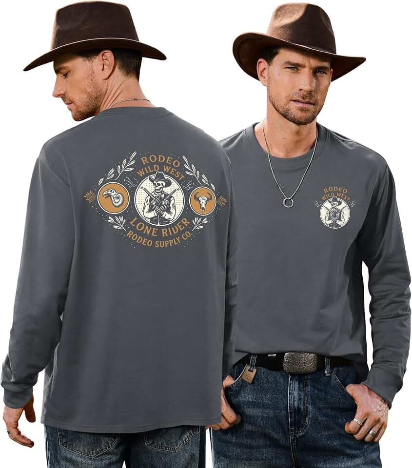 Herberton Mens Western Graphic Long Sleeve Tshirt Oversized Cowboy Tee