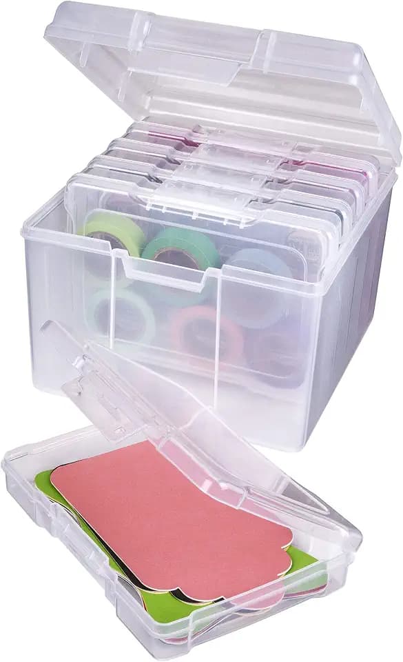 ArtBin 6947ZZ Photo & Craft Organizer Set, Large Box with [5] Plastic Storage Cases Inside, Clear