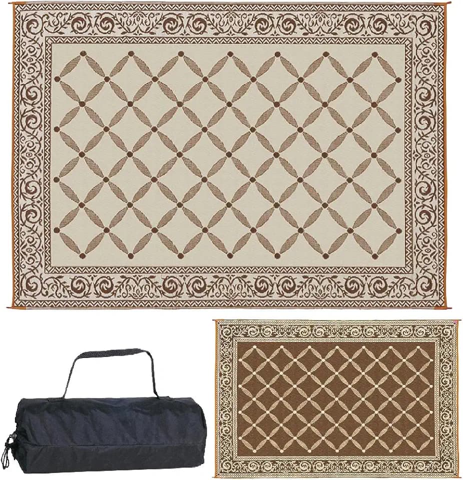 Stylish Camping 119127 9-feet by 12-feet Reversible Mat, Plastic Straw Rug, Large Floor Mat for Outdoors, RV, Patio, Backyard, Picnic, Beach, Camping (Brown/Beige)