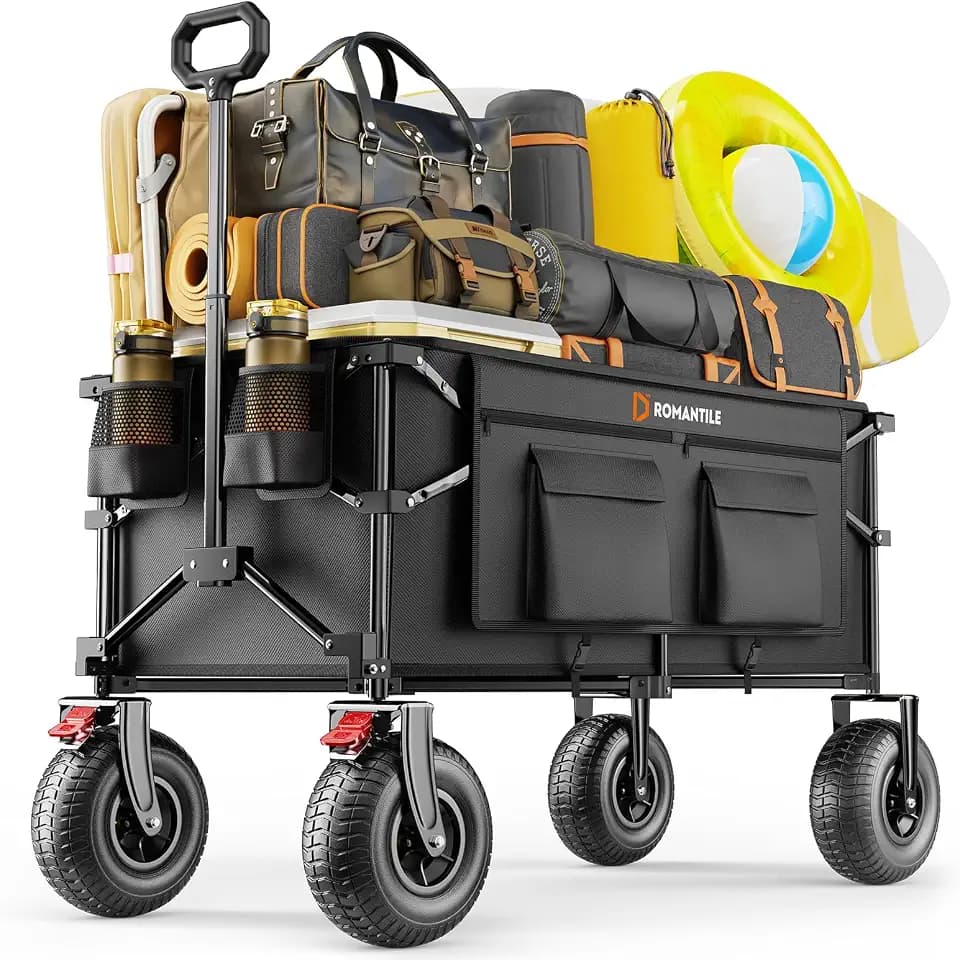 All-Terrain Wagon with 9x3.5IN Pneumatic Rubber Wheels for Sand & Gravel
