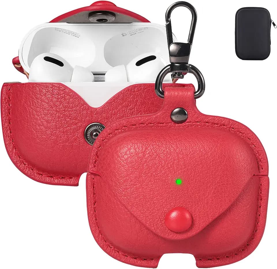 Maxjoy for AirPods Pro 3 Case Leather with Keychain, Red