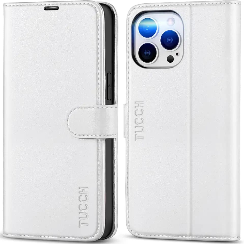 TUCCH Wallet Case for iPhone 14 Pro Max (6.7") 2022, Flip Stand, White
