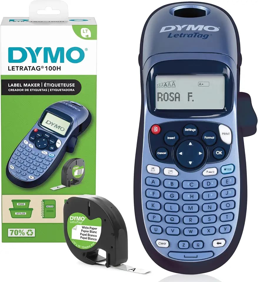 DYMO LetraTag LT-100H Beschriftungsgerät Handgerät | Tragbares Etikettiergerät mit ABC Tastatur | blau | Ideal fürs Büro oder zu Hause