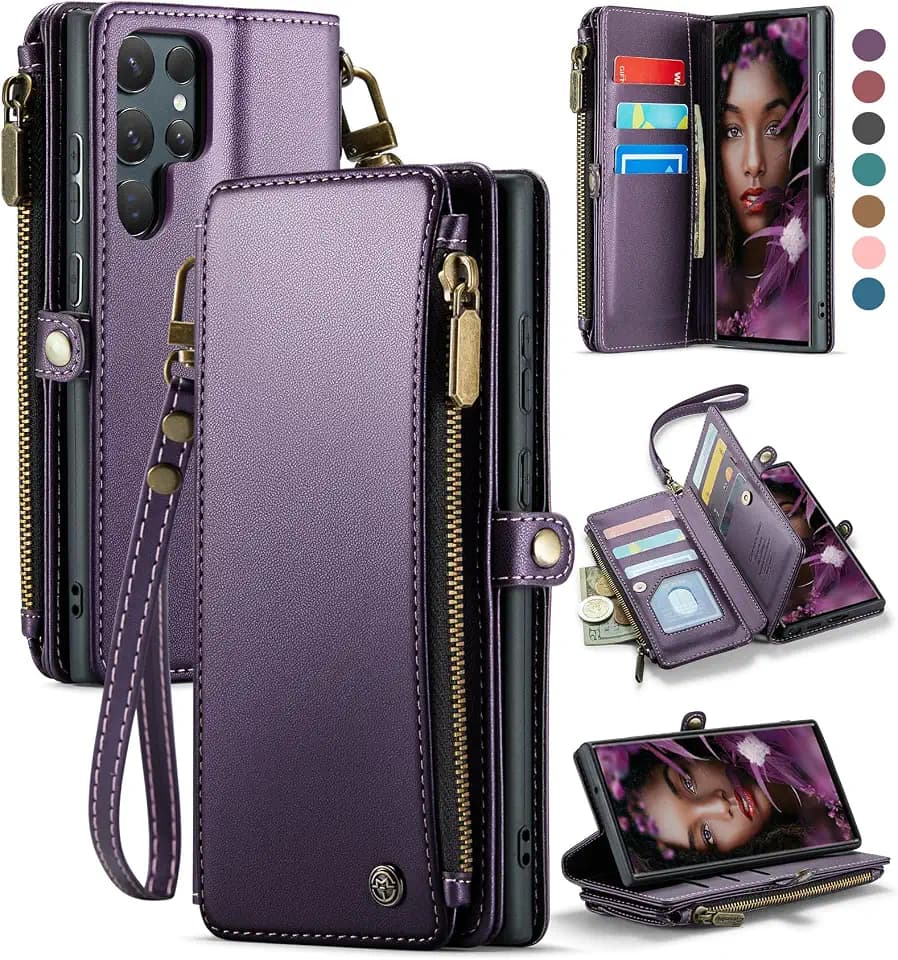 Defencase for Samsung Galaxy S22 Ultra Wallet Case with Card Holder, Purple