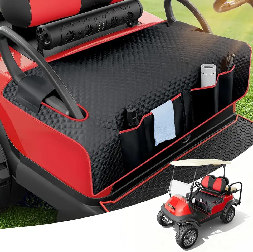 Tecoom Golf Cart Seat Covers for Club Car, EZGO, Yamaha, Universal Front Golf Cart Seat Towel Blanket with Armrest Strap 4 Pockets, 48.4"x31.5", Keeps Seat Comfortable and Clean, Golf Gift, Black