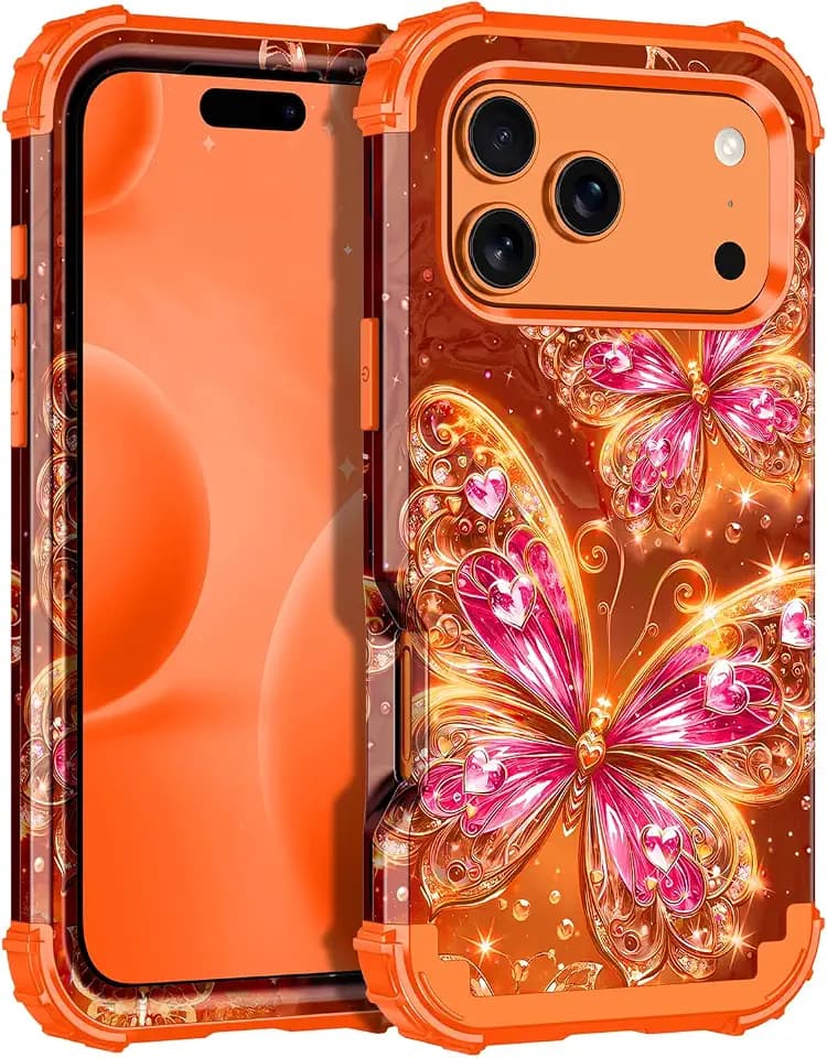 Casetego for iPhone 17 Pro Max Case,Glow in The Dark Three Layer Heavy Duty Sturdy Shockproof Full Protection Rugged Hard PC+Soft TPU Bumper Case for iPhone 17 Pro Max 6.9 inch,Orange