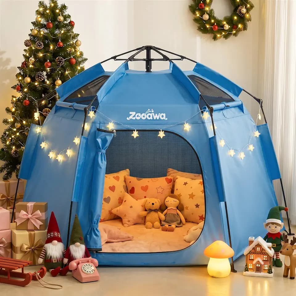 Extra Large Kids Play Tent with LED Strip Lights Pop Up Playpen