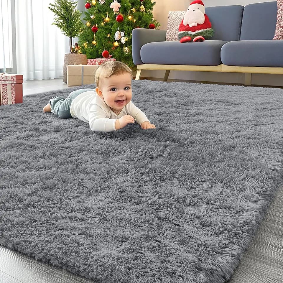 Homaxy Hochflor Waschbar Groß Teppich Wohnzimmer 200 x 280 cm, Grau | Anti-Rutsch Unterseite Teppiche, Flauschig Teppich fürs Kinderzimmer, Schlafzimmer
